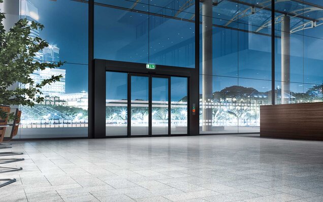 Automatische Schiebetür von GU Automatic für moderne und sichere Eingänge in Bürogebäuden, Hotels, Geschäften und öffentlichen Einrichtungen.