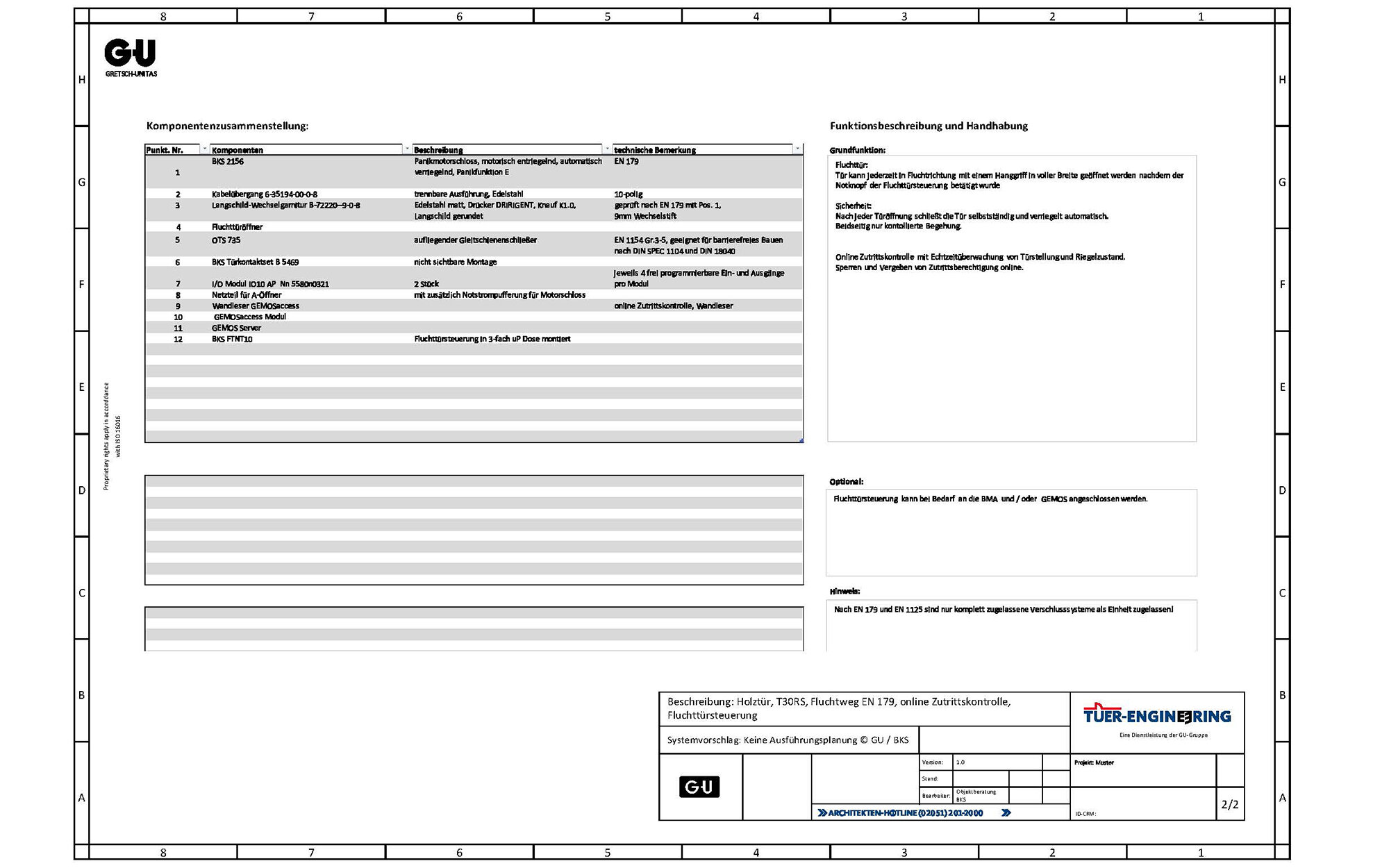Technische Übersicht Fluchttürsteuerung T30RS mit Online Zutrittskontrolle