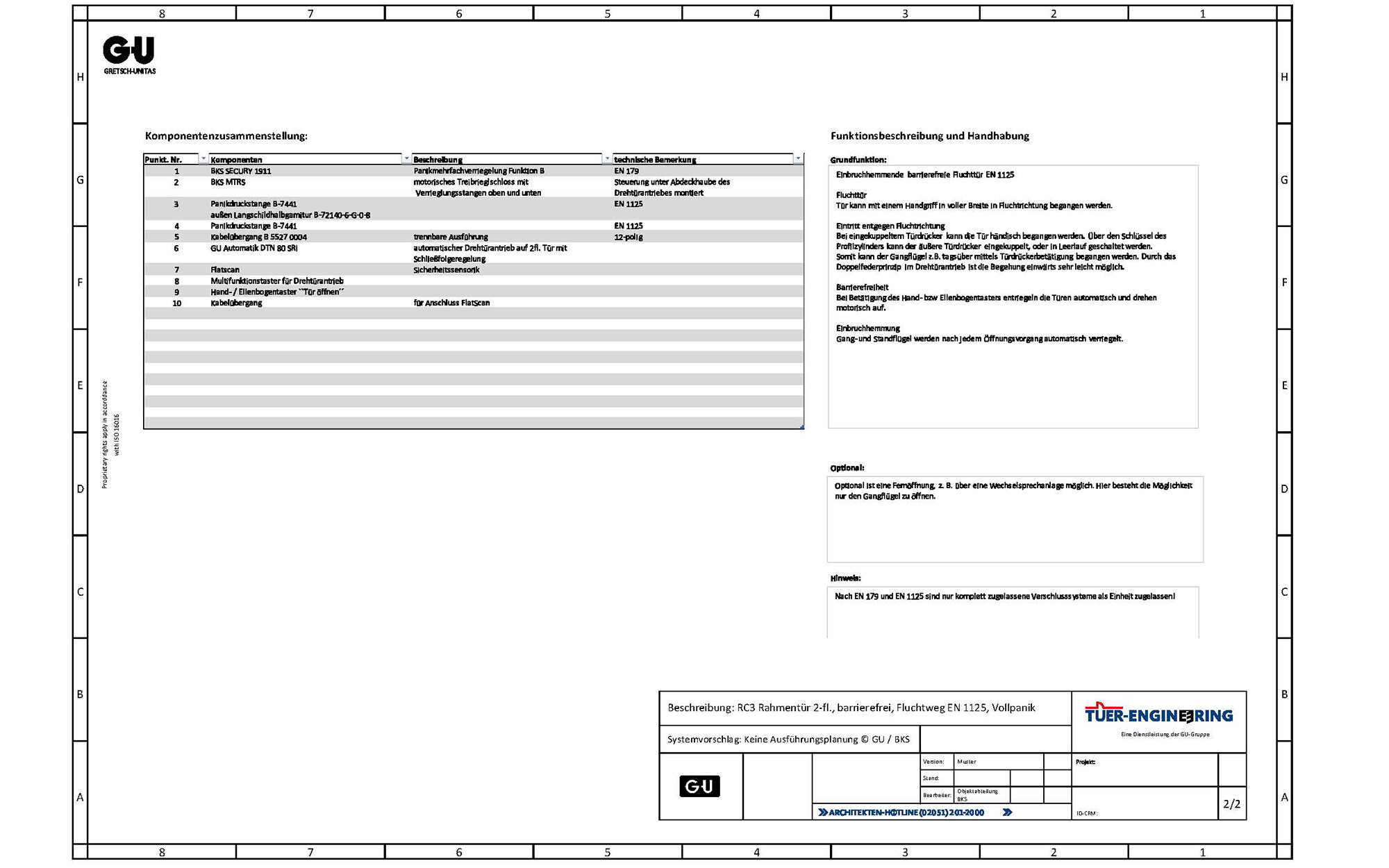 Technische Beschreibung RC3 Rahmentür barrierefrei mit Fluchtweg