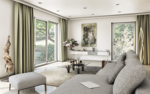 Wohnzimmer mit Parallelschiebekipp-Element aus PVC, Kippstellung