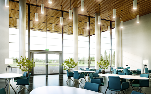 Foyer – 2-flügelige Rohrrahmentür als Fluchtwegtür – mit Obentürschließern OTS 73x und Stangengriff – Gang- und Standflügel geschlossen