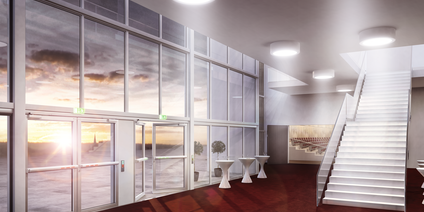 Theaterfoyer, 2-flügelige Paniktüren mit Touch Bar EVT, Türen geschlossen